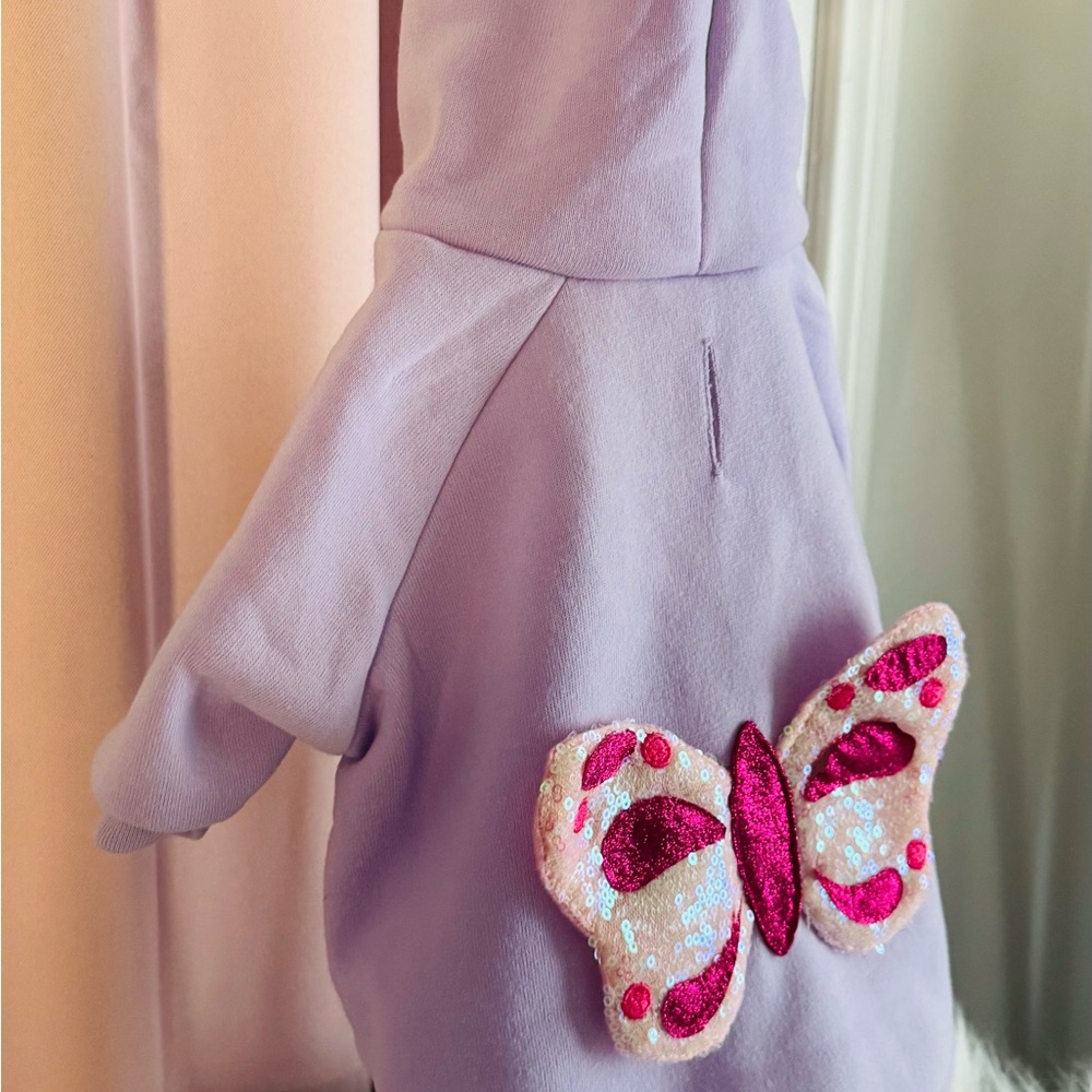 Dog 🐶 Lilac Hoodie with Pink Sequin Butterfly